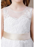 White Lace Tulle Keyhole Back Flower Girl Dress